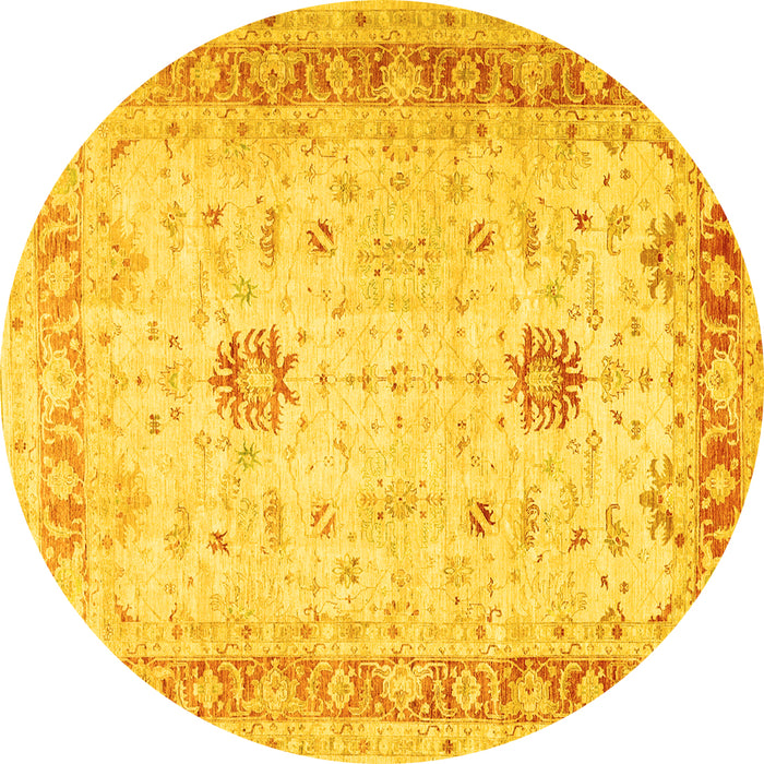Round Machine Washable Oriental Yellow Traditional Rug, wshtr3020yw