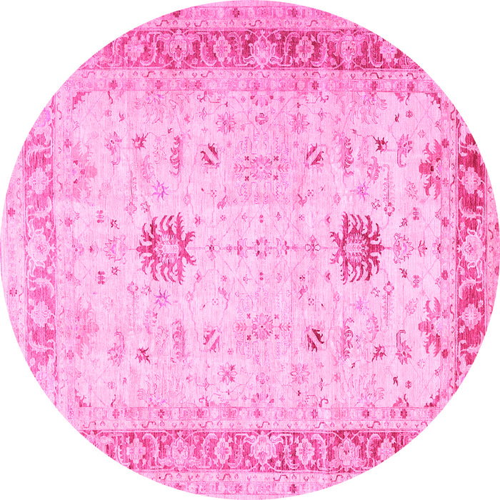 Round Oriental Pink Traditional Rug, tr3020pnk