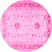 Round Oriental Pink Traditional Rug, tr3020pnk