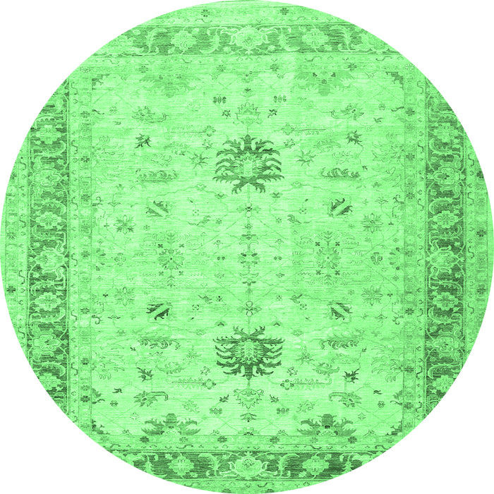Round Machine Washable Oriental Emerald Green Traditional Area Rugs, wshtr3020emgrn