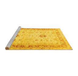 Sideview of Machine Washable Oriental Yellow Traditional Rug, wshtr3020yw