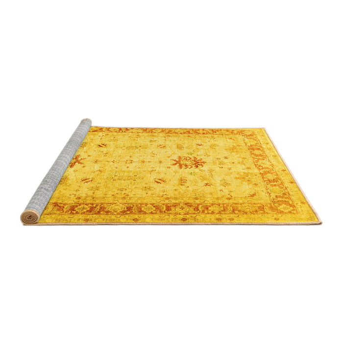 Sideview of Machine Washable Oriental Yellow Traditional Rug, wshtr3020yw