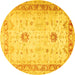 Round Oriental Yellow Traditional Rug, tr3020yw