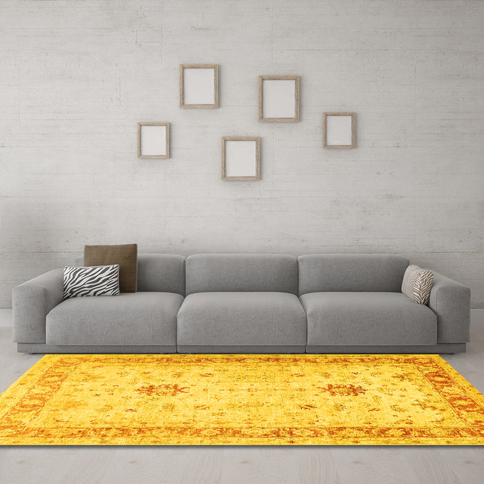 Machine Washable Oriental Yellow Traditional Rug in a Living Room, wshtr3020yw