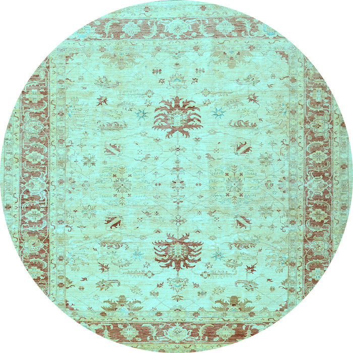 Round Machine Washable Oriental Light Blue Traditional Rug, wshtr3020lblu