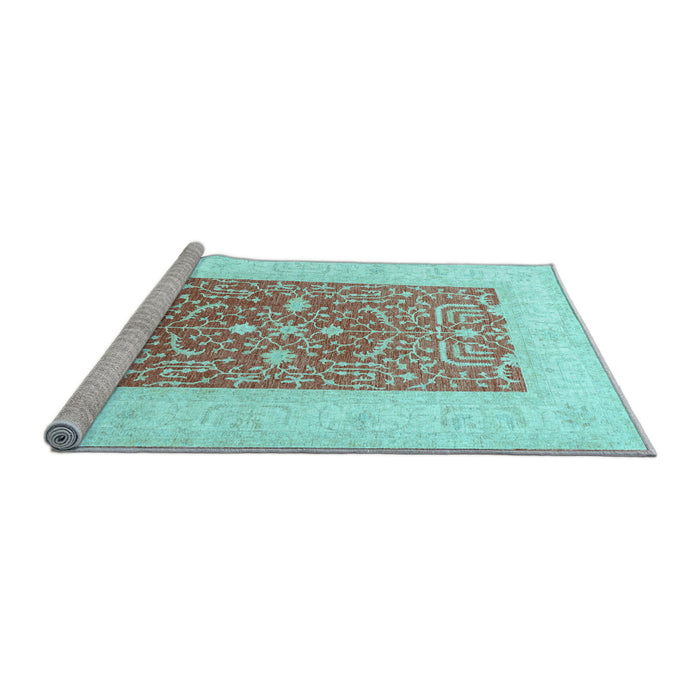 Sideview of Machine Washable Oriental Light Blue Traditional Rug, wshtr3021lblu