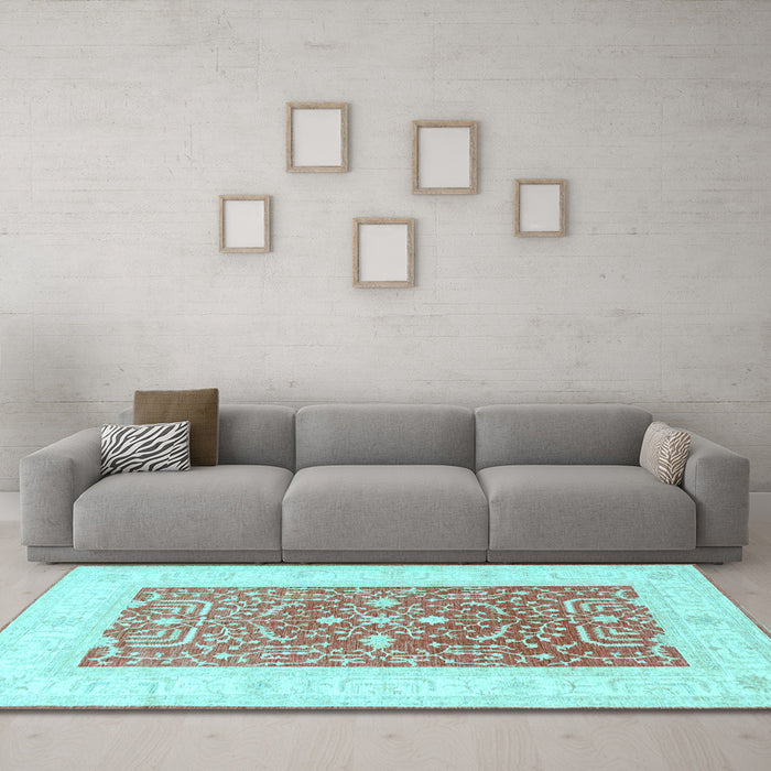 Machine Washable Oriental Light Blue Traditional Rug in a Living Room, wshtr3021lblu