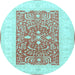 Round Oriental Light Blue Traditional Rug, tr3021lblu