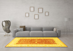 Machine Washable Oriental Yellow Traditional Rug in a Living Room, wshtr3021yw