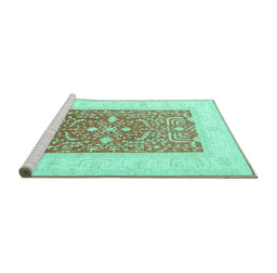Sideview of Machine Washable Oriental Turquoise Traditional Area Rugs, wshtr3021turq