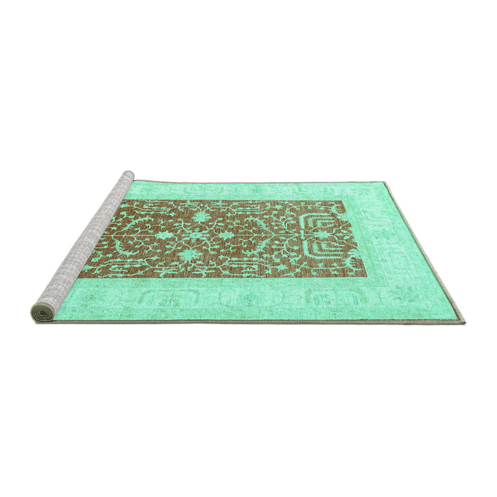 Sideview of Machine Washable Oriental Turquoise Traditional Area Rugs, wshtr3021turq