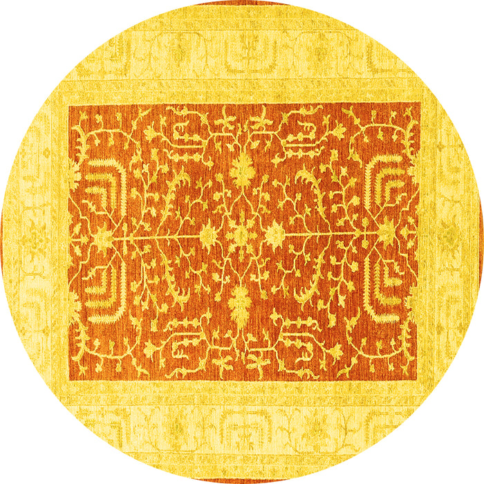 Round Machine Washable Oriental Yellow Traditional Rug, wshtr3021yw