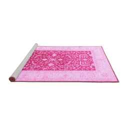 Sideview of Machine Washable Oriental Pink Traditional Rug, wshtr3021pnk