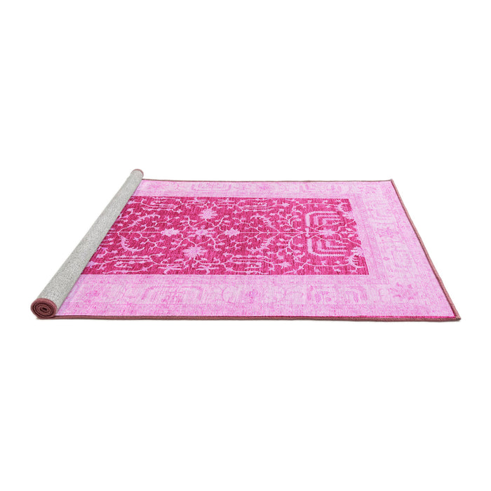 Sideview of Machine Washable Oriental Pink Traditional Rug, wshtr3021pnk