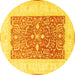 Round Oriental Yellow Traditional Rug, tr3021yw