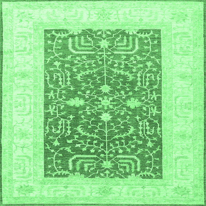 Square Machine Washable Oriental Emerald Green Traditional Area Rugs, wshtr3021emgrn