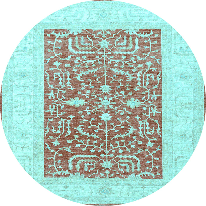 Round Machine Washable Oriental Light Blue Traditional Rug, wshtr3021lblu