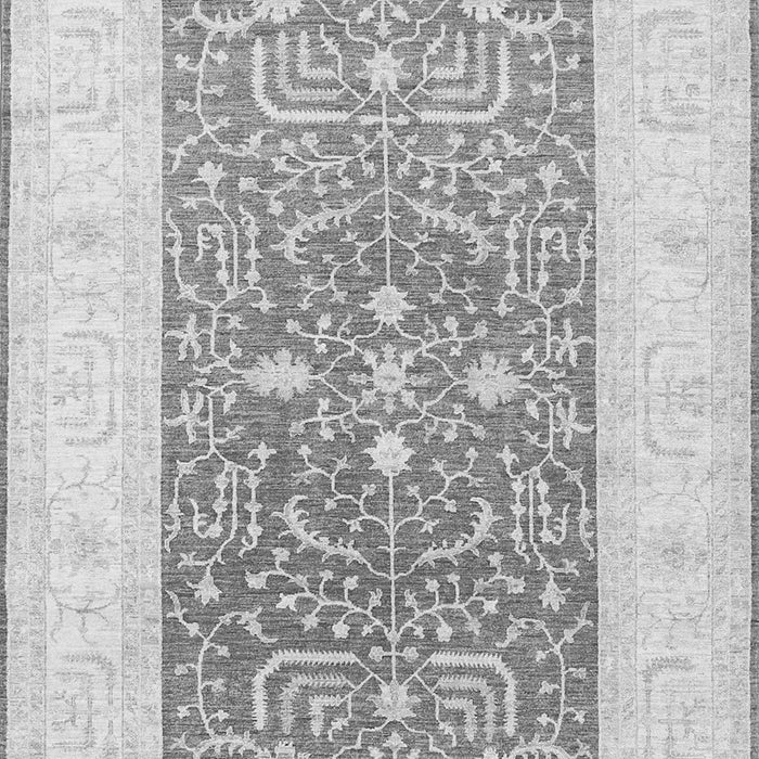 Serging Thickness of Machine Washable Oriental Gray Traditional Rug, wshtr3021gry