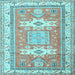 Square Machine Washable Geometric Light Blue Traditional Rug, wshtr3022lblu