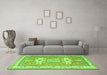 Machine Washable Geometric Green Traditional Area Rugs in a Living Room,, wshtr3022grn