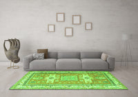 Machine Washable Geometric Green Traditional Rug, wshtr3022grn