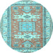 Round Geometric Light Blue Traditional Rug, tr3022lblu