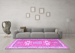 Machine Washable Geometric Purple Traditional Area Rugs in a Living Room, wshtr3022pur