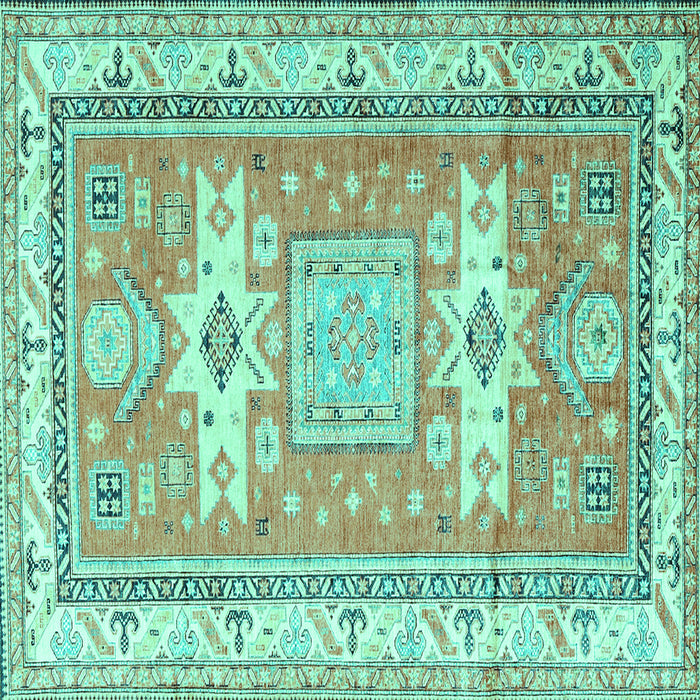 Square Machine Washable Geometric Turquoise Traditional Area Rugs, wshtr3022turq