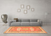 Machine Washable Geometric Orange Traditional Area Rugs in a Living Room, wshtr3022org