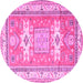 Round Geometric Pink Traditional Rug, tr3022pnk