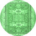 Round Geometric Emerald Green Traditional Rug, tr3022emgrn