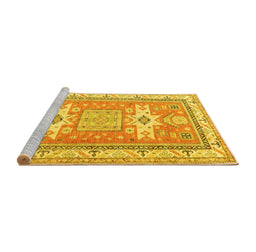 Sideview of Machine Washable Geometric Yellow Traditional Rug, wshtr3022yw