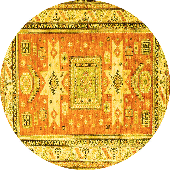 Round Machine Washable Geometric Yellow Traditional Rug, wshtr3022yw