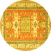 Round Machine Washable Geometric Yellow Traditional Rug, wshtr3022yw