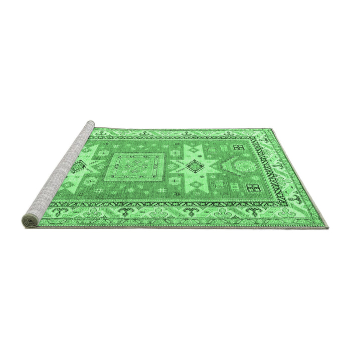 Sideview of Machine Washable Geometric Emerald Green Traditional Area Rugs, wshtr3022emgrn