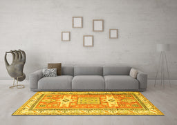 Machine Washable Geometric Yellow Traditional Rug in a Living Room, wshtr3022yw