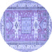 Round Geometric Blue Traditional Rug, tr3022blu