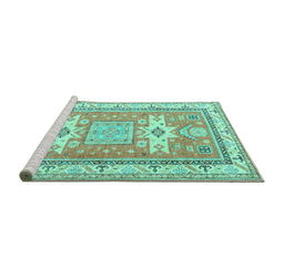 Sideview of Machine Washable Geometric Turquoise Traditional Area Rugs, wshtr3022turq