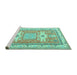 Sideview of Machine Washable Geometric Turquoise Traditional Area Rugs, wshtr3022turq