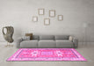 Machine Washable Geometric Pink Traditional Rug in a Living Room, wshtr3022pnk