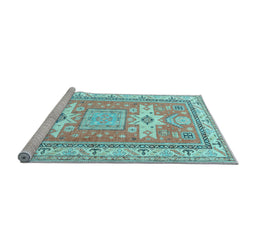 Sideview of Machine Washable Geometric Light Blue Traditional Rug, wshtr3022lblu