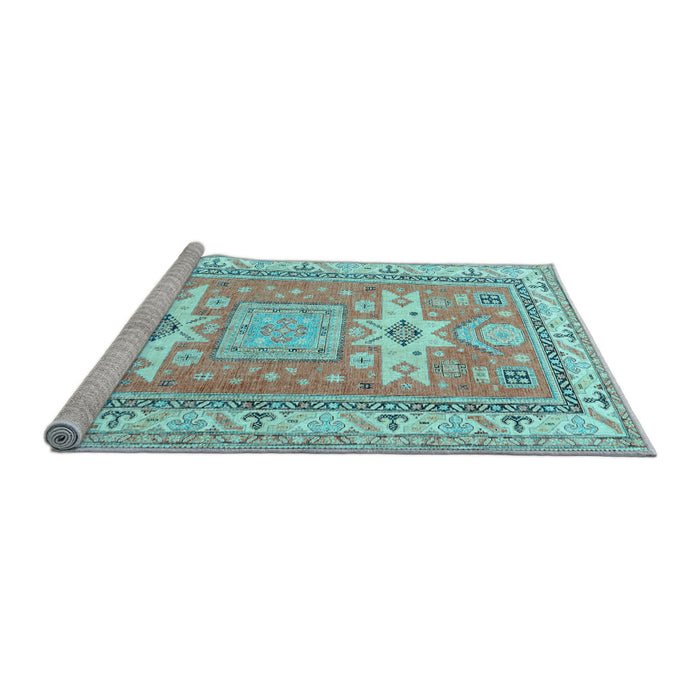 Sideview of Machine Washable Geometric Light Blue Traditional Rug, wshtr3022lblu