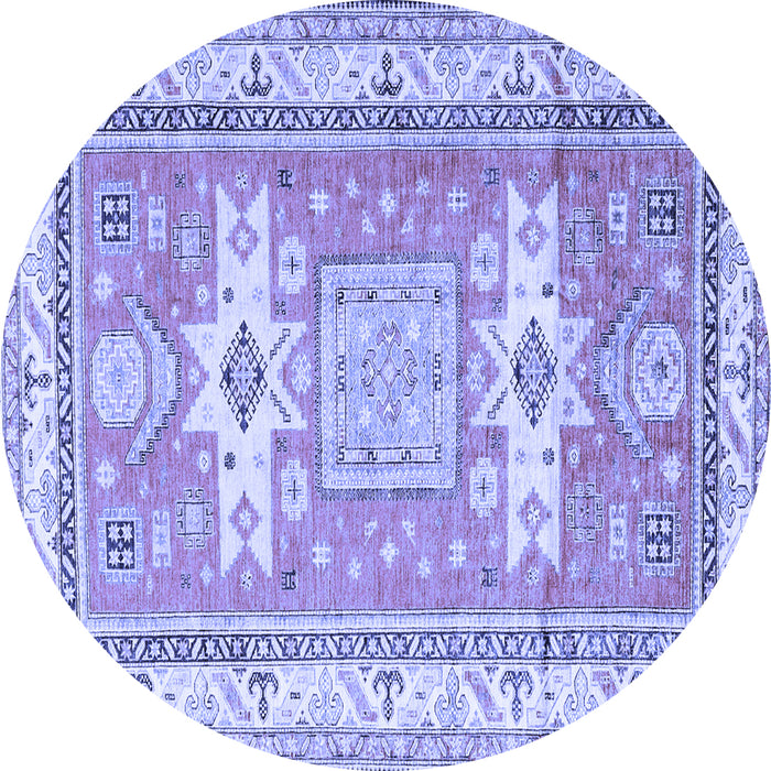 Round Machine Washable Geometric Blue Traditional Rug, wshtr3022blu