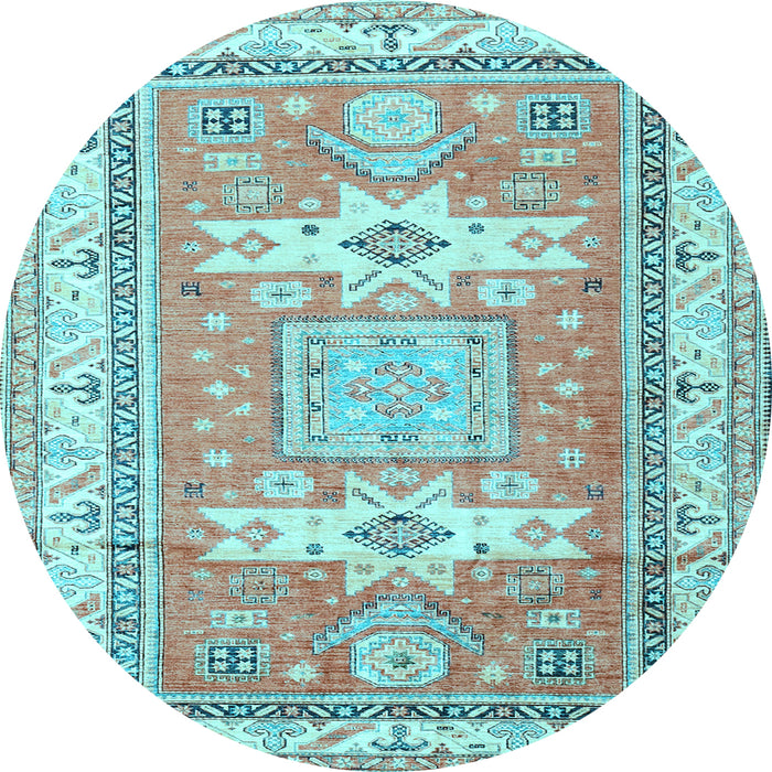 Round Machine Washable Geometric Light Blue Traditional Rug, wshtr3022lblu