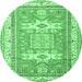 Round Machine Washable Geometric Emerald Green Traditional Area Rugs, wshtr3022emgrn