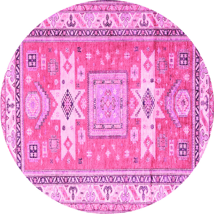 Round Machine Washable Geometric Pink Traditional Rug, wshtr3022pnk