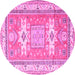 Round Machine Washable Geometric Pink Traditional Rug, wshtr3022pnk