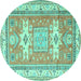 Round Geometric Turquoise Traditional Rug, tr3022turq