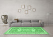 Machine Washable Geometric Emerald Green Traditional Area Rugs in a Living Room,, wshtr3022emgrn