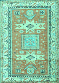 Geometric Turquoise Traditional Rug, tr3022turq